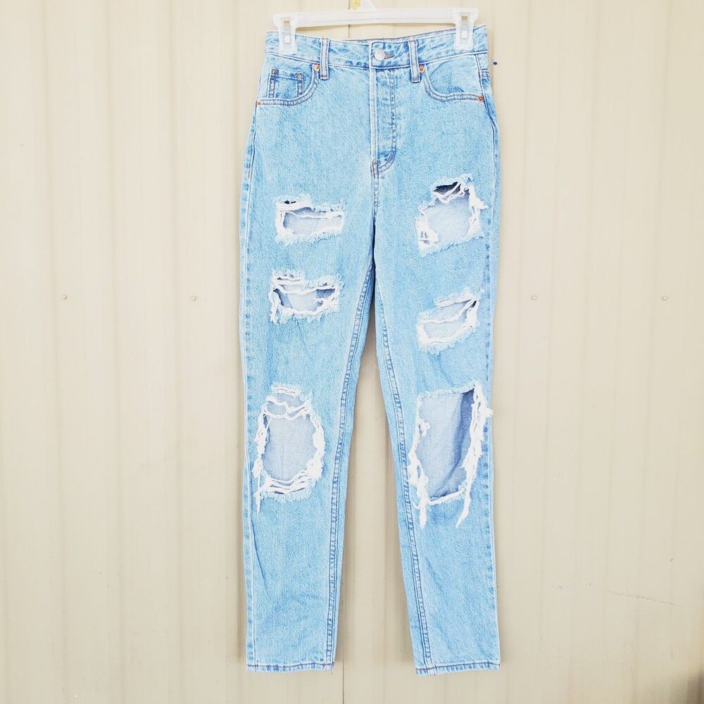 SONG Classic Mom Jeans Womens 0/24 High Rise Bitton Fly Distressed Jeans